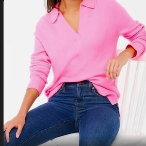J Crew Factory Extra Soft Yarn Polo Sweater in Pink - Size L